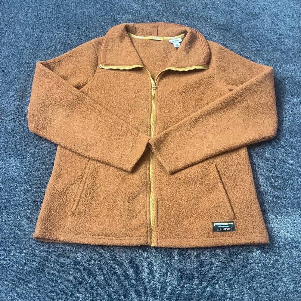 LL Bean Women's Fleece Jacket Burnt Orange Full Zip M Petite Cabincore Rustic
